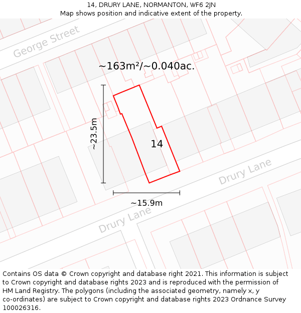 14, DRURY LANE, NORMANTON, WF6 2JN: Plot and title map
