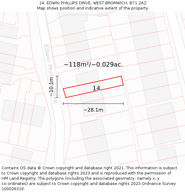 14, EDWIN PHILLIPS DRIVE, WEST BROMWICH, B71 2AZ: Plot and title map