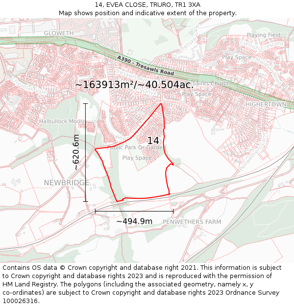 14, EVEA CLOSE, TRURO, TR1 3XA: Plot and title map