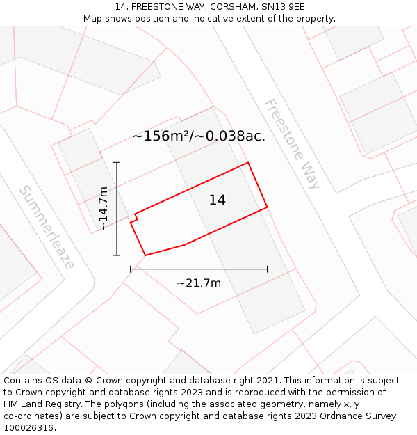14, FREESTONE WAY, CORSHAM, SN13 9EE: Plot and title map