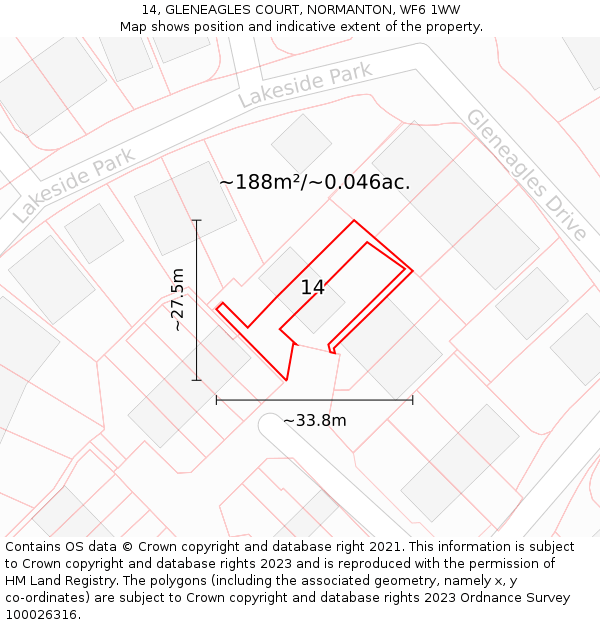14, GLENEAGLES COURT, NORMANTON, WF6 1WW: Plot and title map