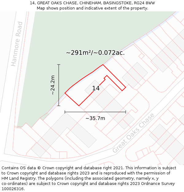14, GREAT OAKS CHASE, CHINEHAM, BASINGSTOKE, RG24 8WW: Plot and title map