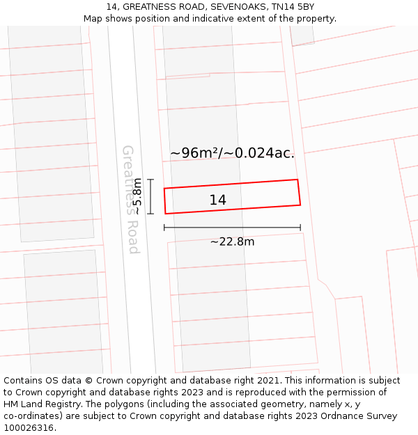 14, GREATNESS ROAD, SEVENOAKS, TN14 5BY: Plot and title map