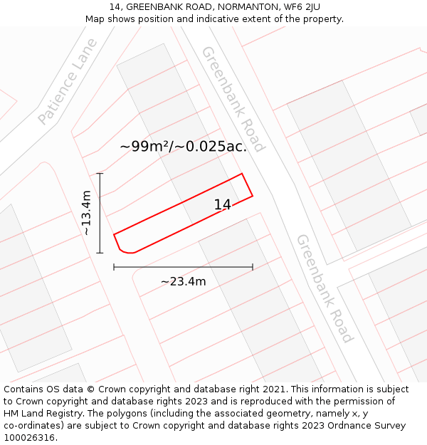 14, GREENBANK ROAD, NORMANTON, WF6 2JU: Plot and title map