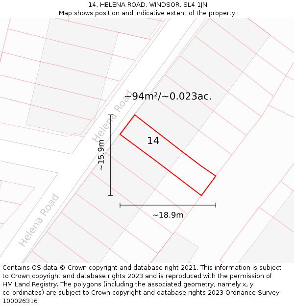 14, HELENA ROAD, WINDSOR, SL4 1JN: Plot and title map
