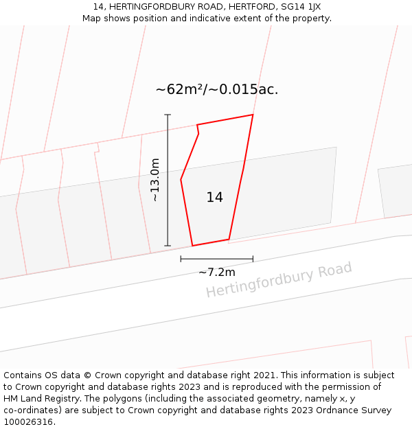 14, HERTINGFORDBURY ROAD, HERTFORD, SG14 1JX: Plot and title map