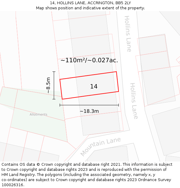 14, HOLLINS LANE, ACCRINGTON, BB5 2LY: Plot and title map