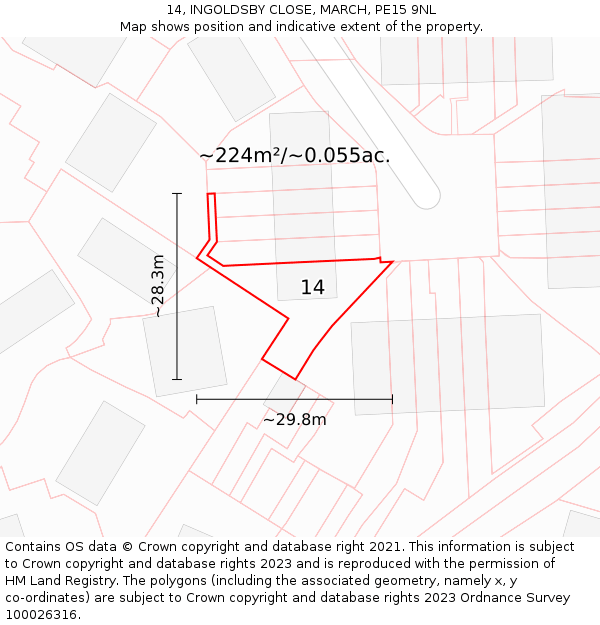 14, INGOLDSBY CLOSE, MARCH, PE15 9NL: Plot and title map