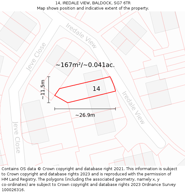 14, IREDALE VIEW, BALDOCK, SG7 6TR: Plot and title map