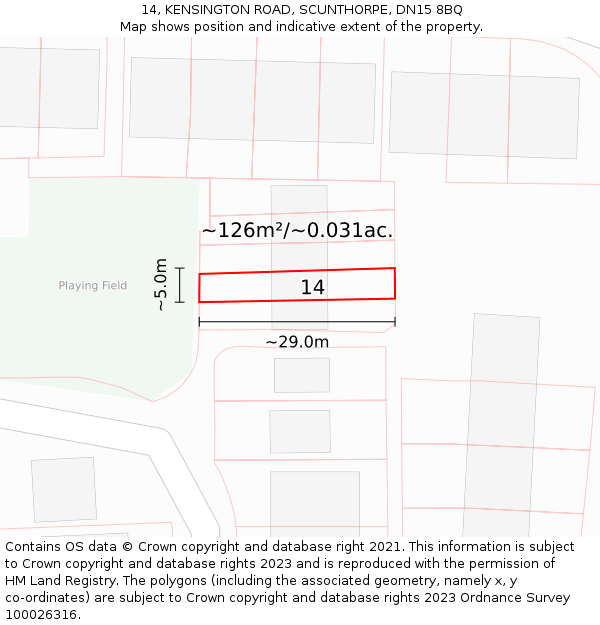 14, KENSINGTON ROAD, SCUNTHORPE, DN15 8BQ: Plot and title map