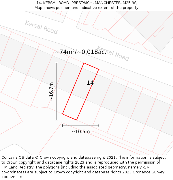 14, KERSAL ROAD, PRESTWICH, MANCHESTER, M25 9SJ: Plot and title map