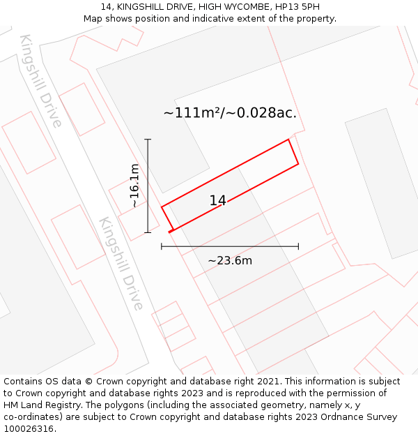 14, KINGSHILL DRIVE, HIGH WYCOMBE, HP13 5PH: Plot and title map