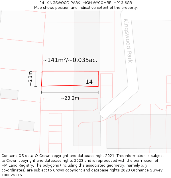 14, KINGSWOOD PARK, HIGH WYCOMBE, HP13 6GR: Plot and title map