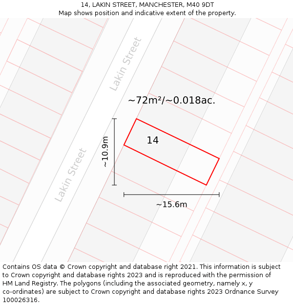 14, LAKIN STREET, MANCHESTER, M40 9DT: Plot and title map