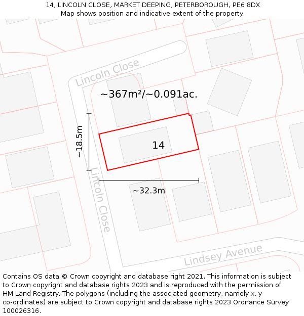 14, LINCOLN CLOSE, MARKET DEEPING, PETERBOROUGH, PE6 8DX: Plot and title map