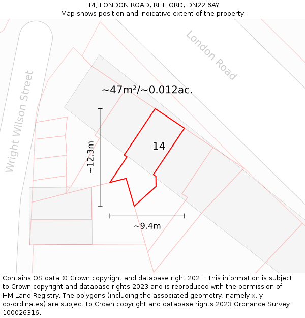 14, LONDON ROAD, RETFORD, DN22 6AY: Plot and title map