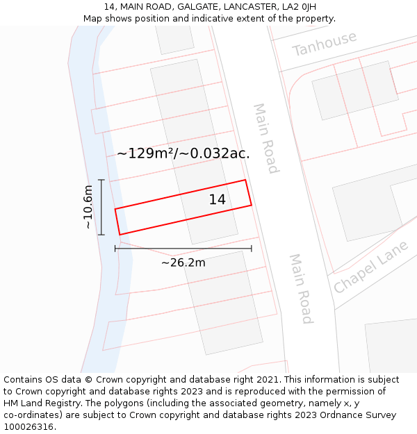14, MAIN ROAD, GALGATE, LANCASTER, LA2 0JH: Plot and title map