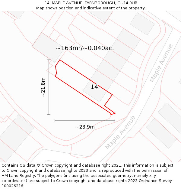 14, MAPLE AVENUE, FARNBOROUGH, GU14 9UR: Plot and title map
