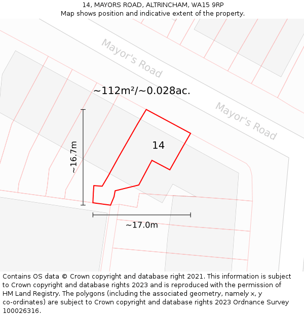 14, MAYORS ROAD, ALTRINCHAM, WA15 9RP: Plot and title map