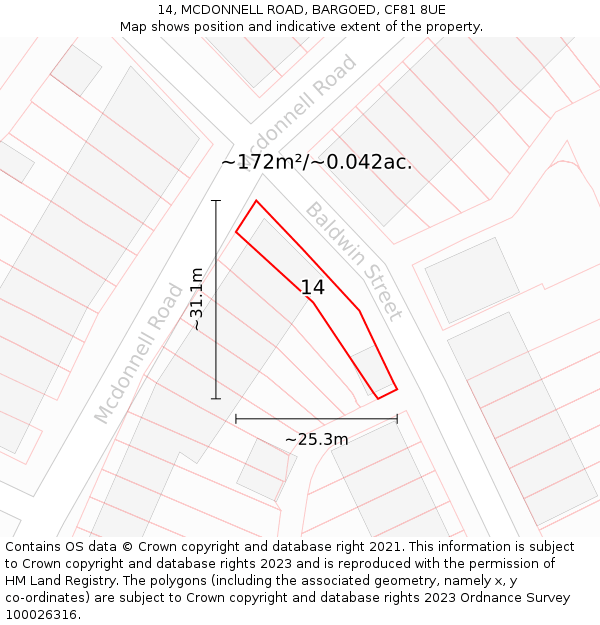 14, MCDONNELL ROAD, BARGOED, CF81 8UE: Plot and title map