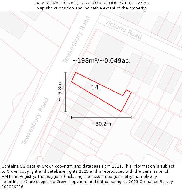 14, MEADVALE CLOSE, LONGFORD, GLOUCESTER, GL2 9AU: Plot and title map
