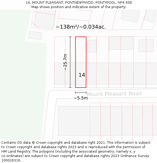 14, MOUNT PLEASANT, PONTNEWYNYDD, PONTYPOOL, NP4 6SE: Plot and title map