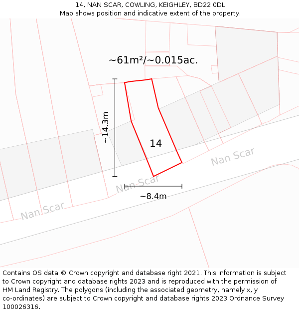 14, NAN SCAR, COWLING, KEIGHLEY, BD22 0DL: Plot and title map