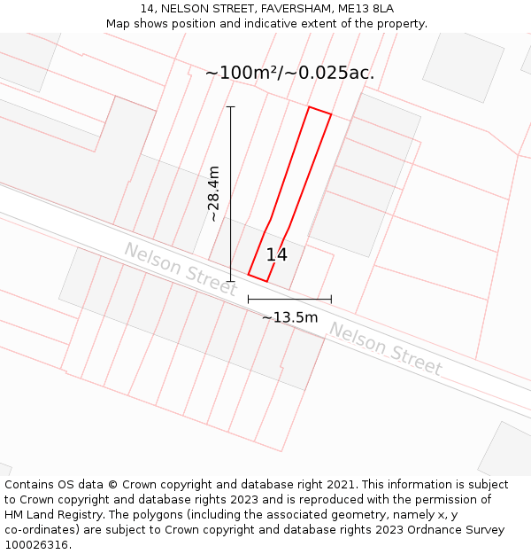 14, NELSON STREET, FAVERSHAM, ME13 8LA: Plot and title map