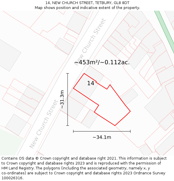 14, NEW CHURCH STREET, TETBURY, GL8 8DT: Plot and title map