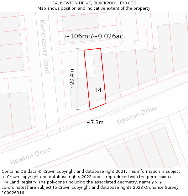 14, NEWTON DRIVE, BLACKPOOL, FY3 8BS: Plot and title map