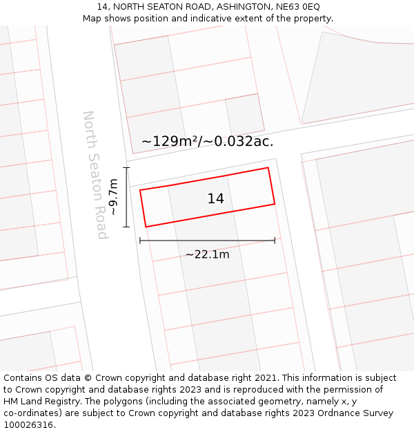14, NORTH SEATON ROAD, ASHINGTON, NE63 0EQ: Plot and title map