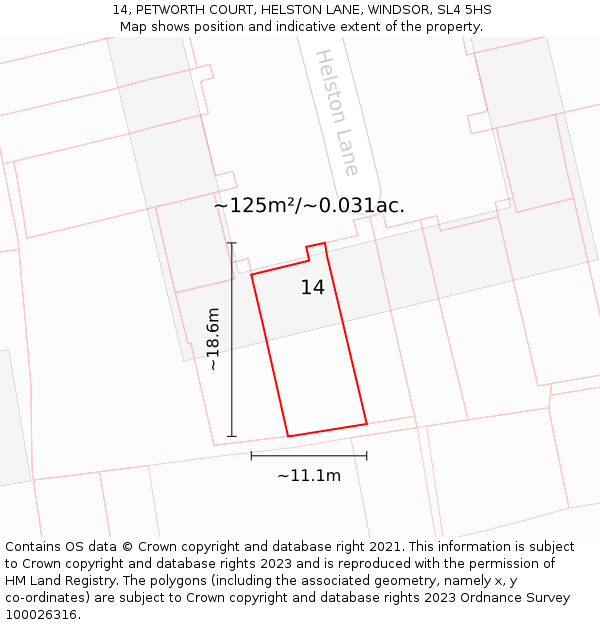 14, PETWORTH COURT, HELSTON LANE, WINDSOR, SL4 5HS: Plot and title map
