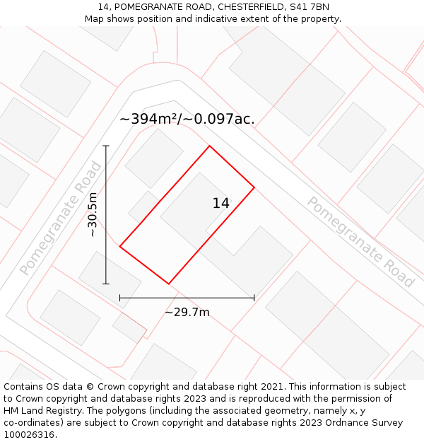 14, POMEGRANATE ROAD, CHESTERFIELD, S41 7BN: Plot and title map