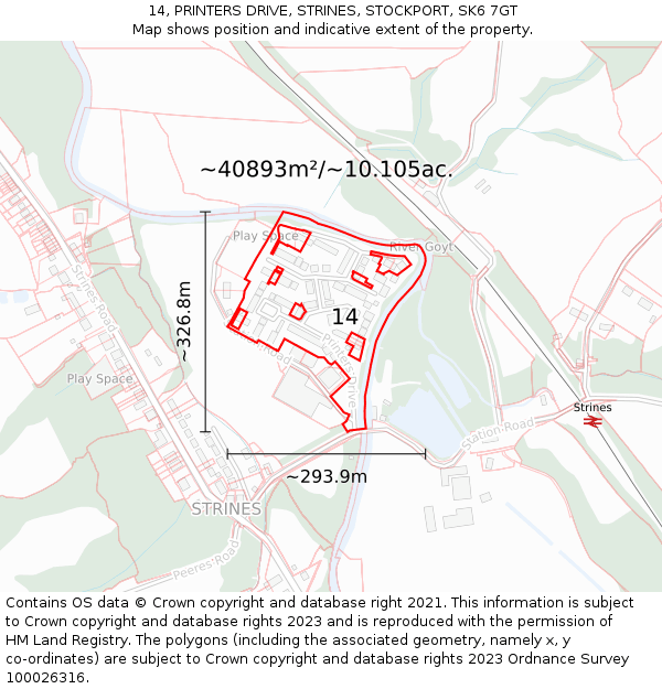 14, PRINTERS DRIVE, STRINES, STOCKPORT, SK6 7GT: Plot and title map