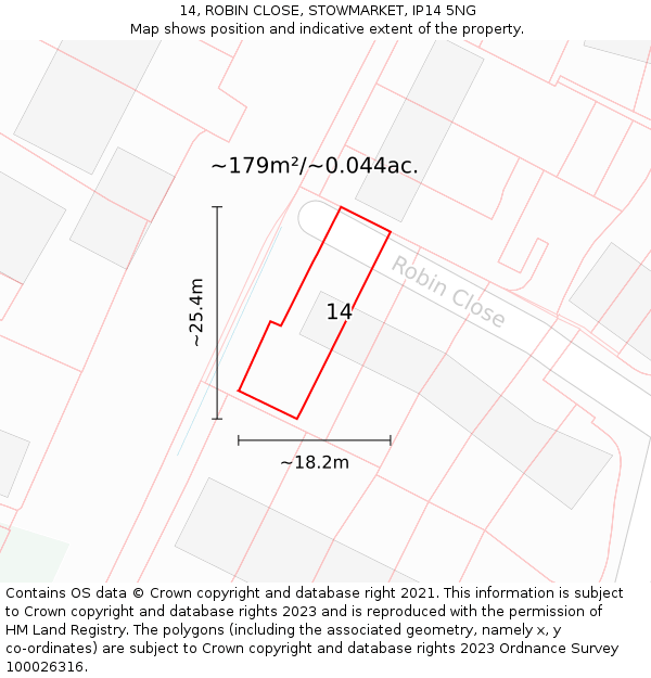 14, ROBIN CLOSE, STOWMARKET, IP14 5NG: Plot and title map