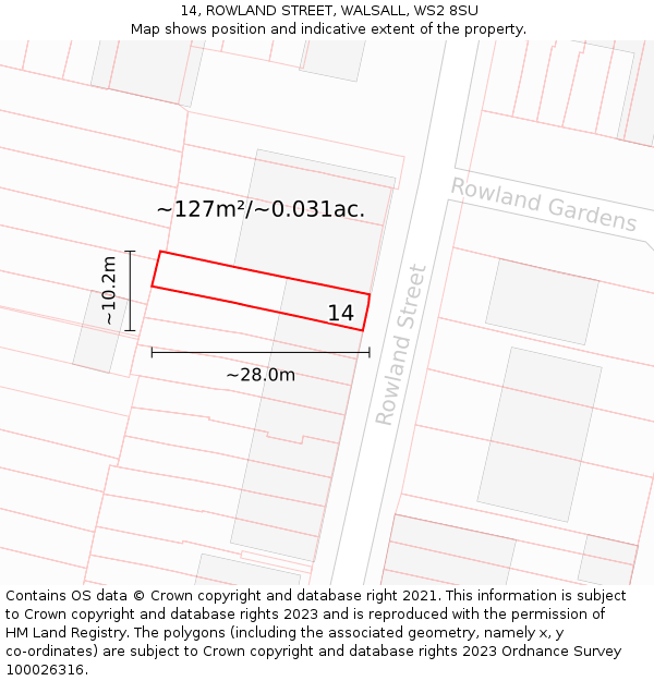 14, ROWLAND STREET, WALSALL, WS2 8SU: Plot and title map