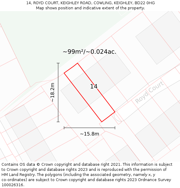 14, ROYD COURT, KEIGHLEY ROAD, COWLING, KEIGHLEY, BD22 0HG: Plot and title map