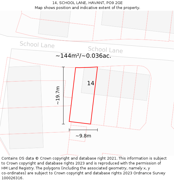 14, SCHOOL LANE, HAVANT, PO9 2GE: Plot and title map
