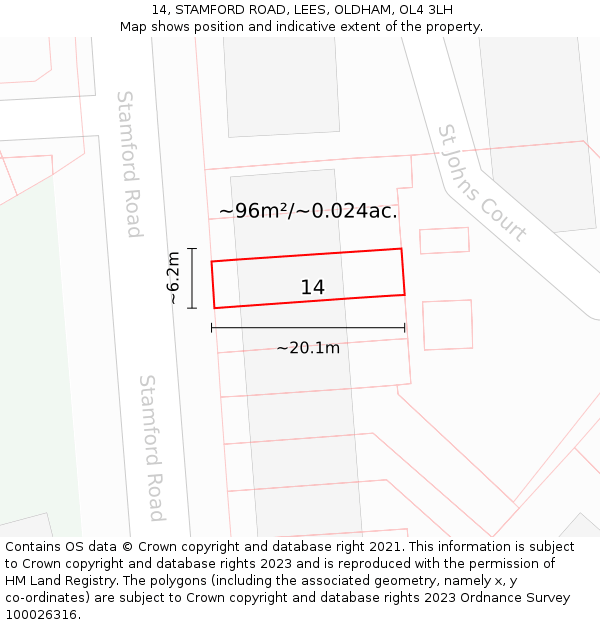 14, STAMFORD ROAD, LEES, OLDHAM, OL4 3LH: Plot and title map