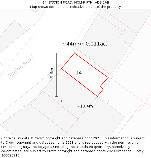 14, STATION ROAD, HOLMFIRTH, HD9 1AB: Plot and title map