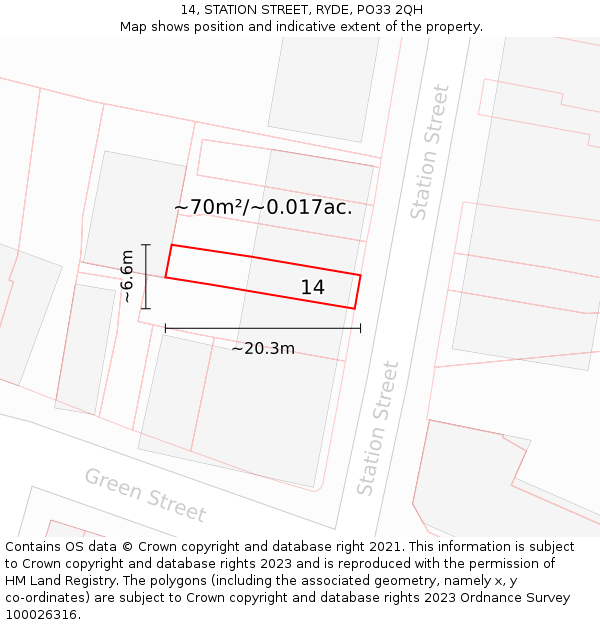 14, STATION STREET, RYDE, PO33 2QH: Plot and title map