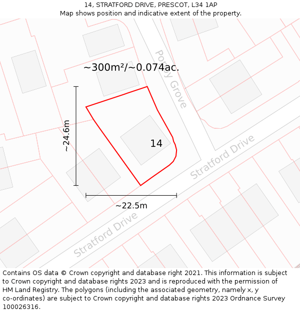14, STRATFORD DRIVE, PRESCOT, L34 1AP: Plot and title map