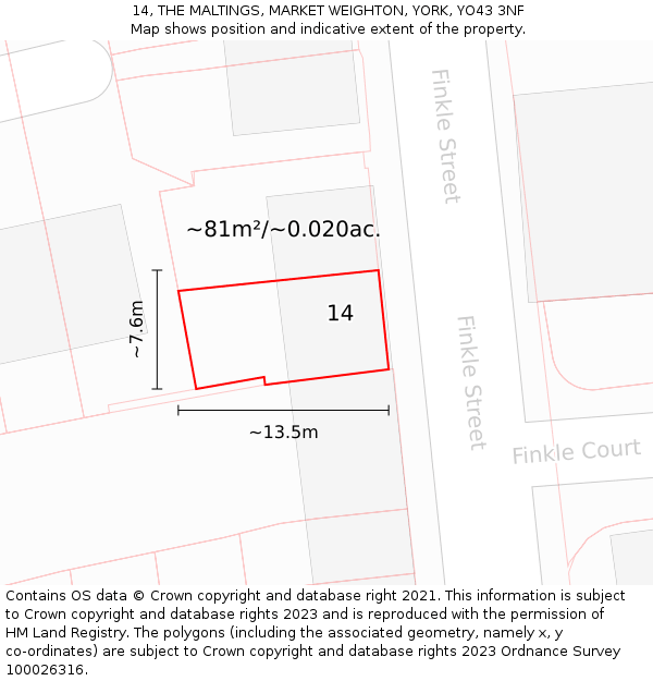 14, THE MALTINGS, MARKET WEIGHTON, YORK, YO43 3NF: Plot and title map