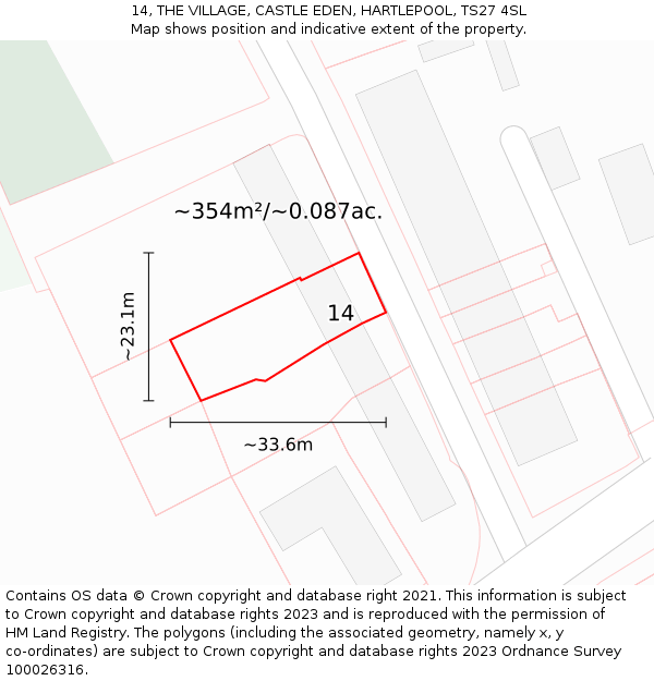 14, THE VILLAGE, CASTLE EDEN, HARTLEPOOL, TS27 4SL: Plot and title map