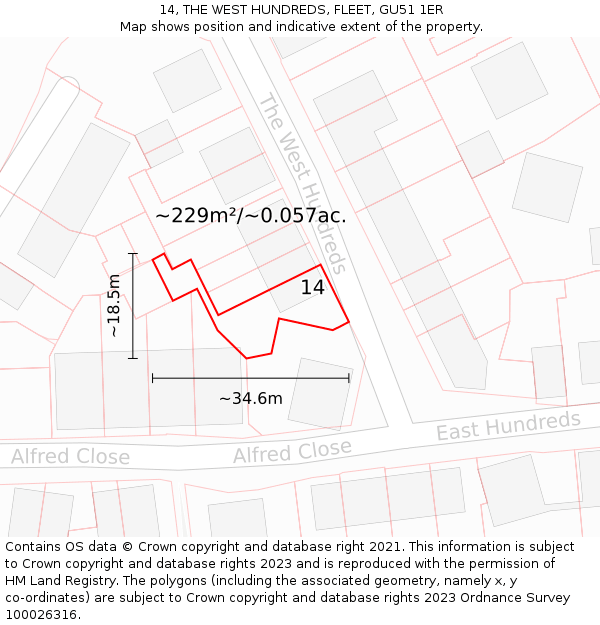 14, THE WEST HUNDREDS, FLEET, GU51 1ER: Plot and title map