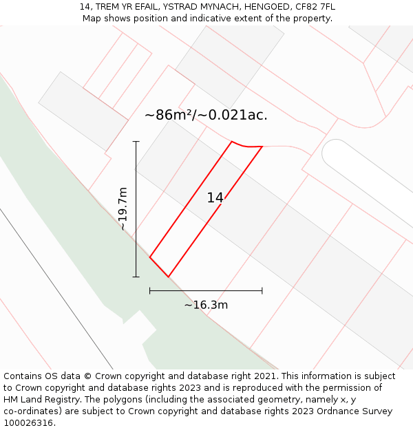 14, TREM YR EFAIL, YSTRAD MYNACH, HENGOED, CF82 7FL: Plot and title map