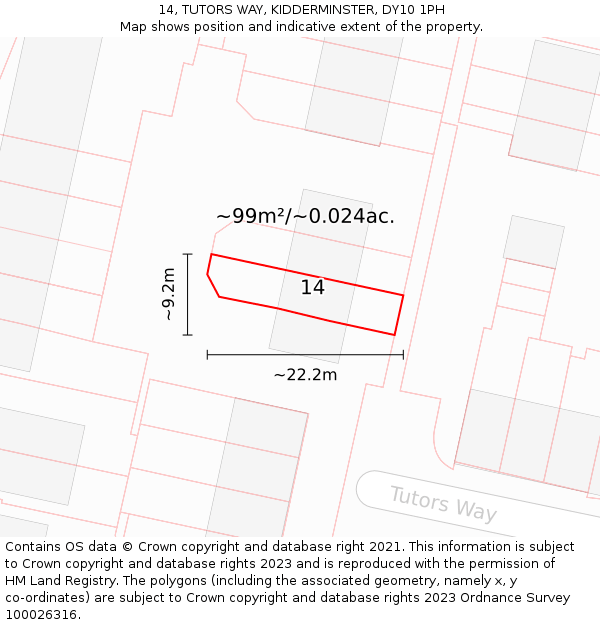 14, TUTORS WAY, KIDDERMINSTER, DY10 1PH: Plot and title map