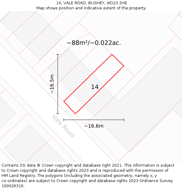14, VALE ROAD, BUSHEY, WD23 2HE: Plot and title map