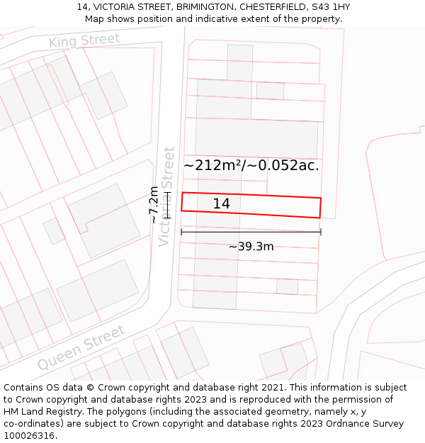 14, VICTORIA STREET, BRIMINGTON, CHESTERFIELD, S43 1HY: Plot and title map