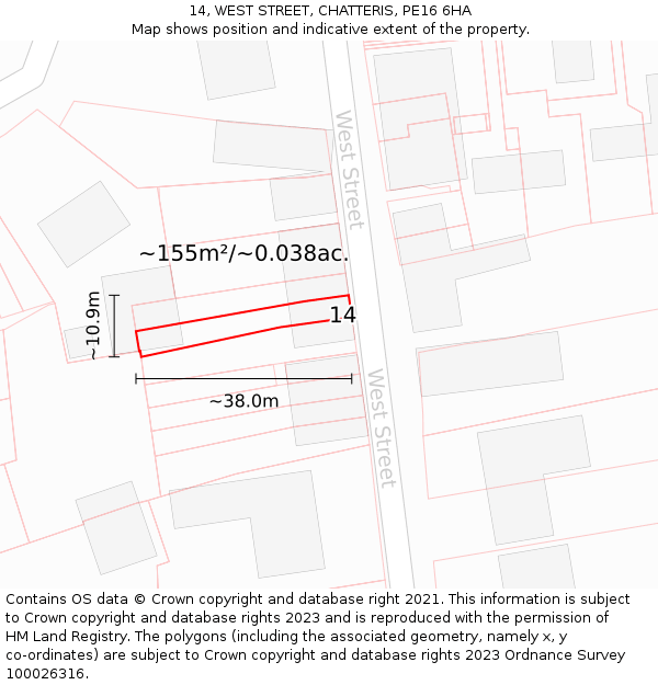 14, WEST STREET, CHATTERIS, PE16 6HA: Plot and title map
